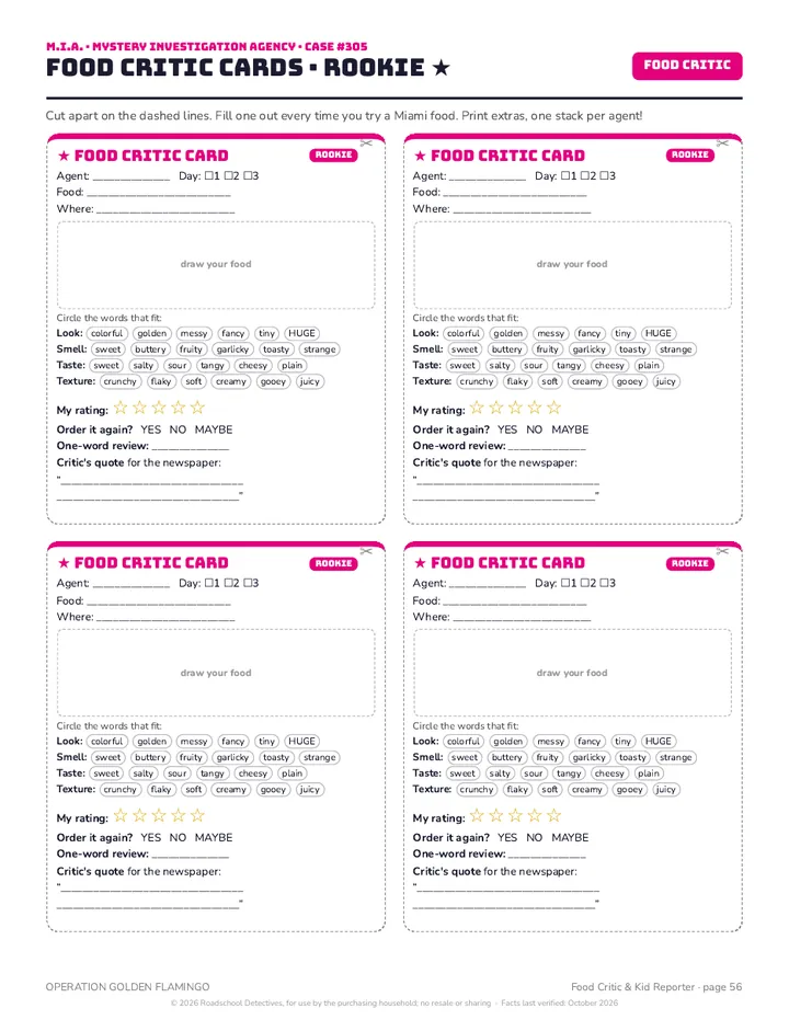 Rookie food critic cards